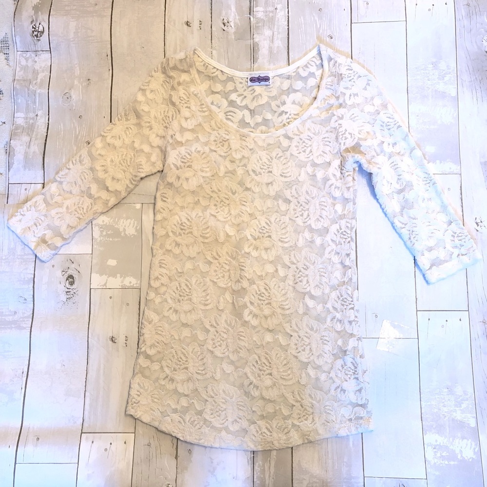 3/4 Sleeve Lace Crochet Ivory Top